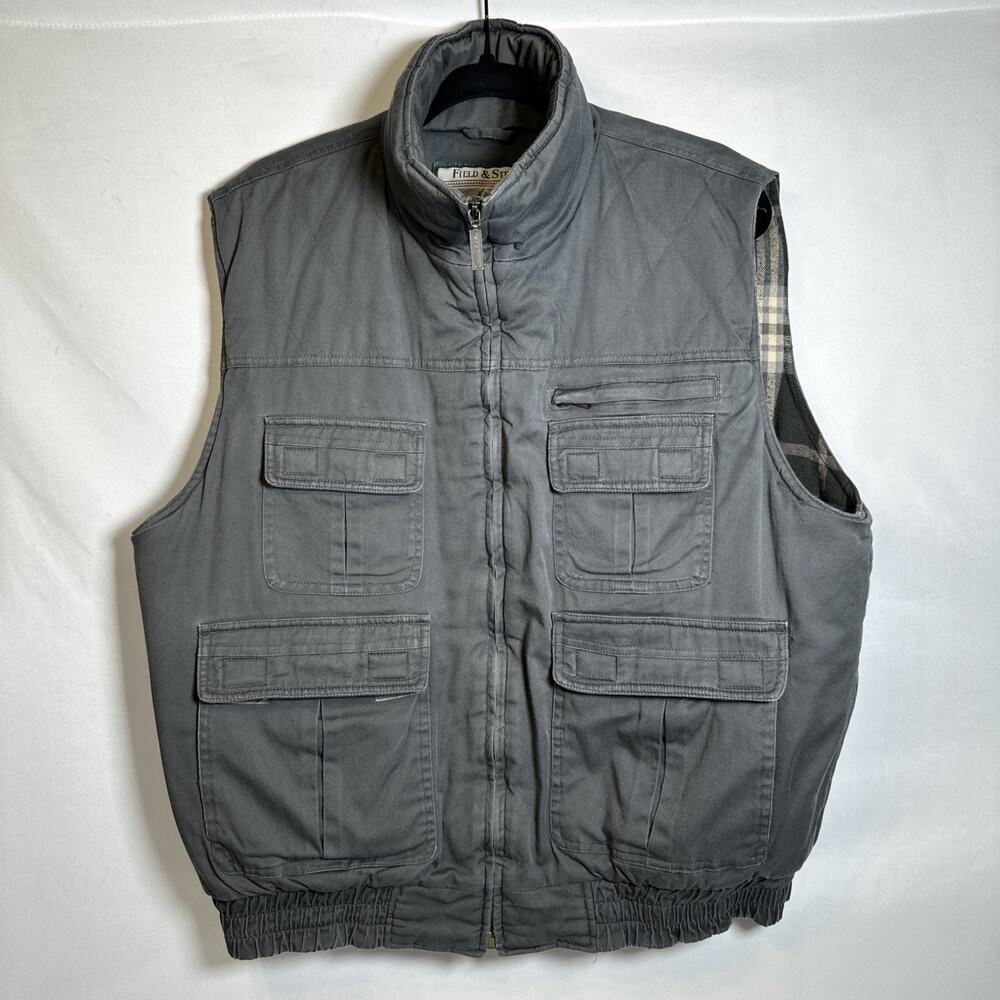 Field & Stream Men's LARGE HUNTING WINTER Full-Zip Vest GRAY COTTON TWILL